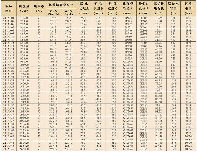 帕雷士锅炉参数